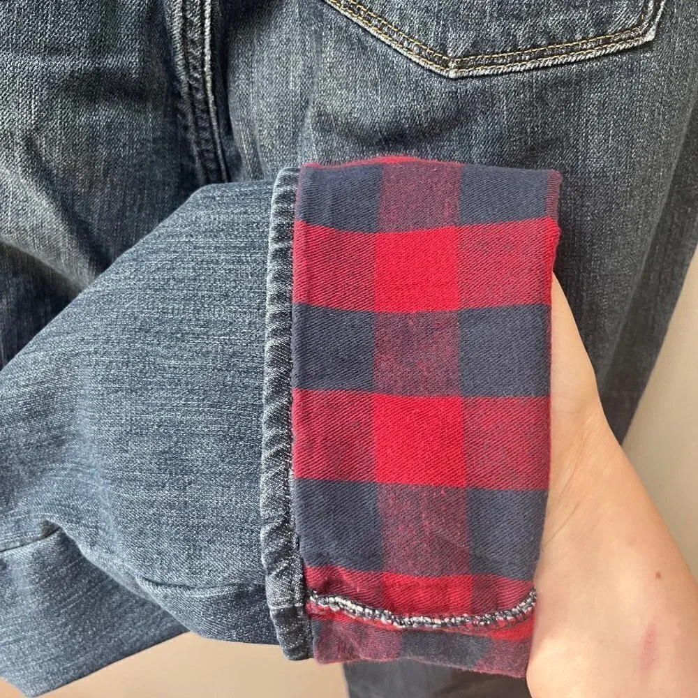 L. L. Bean Favorite Fit Red Buffalo Plaid Flannel Lined Jeans- Women's‎ Size 12